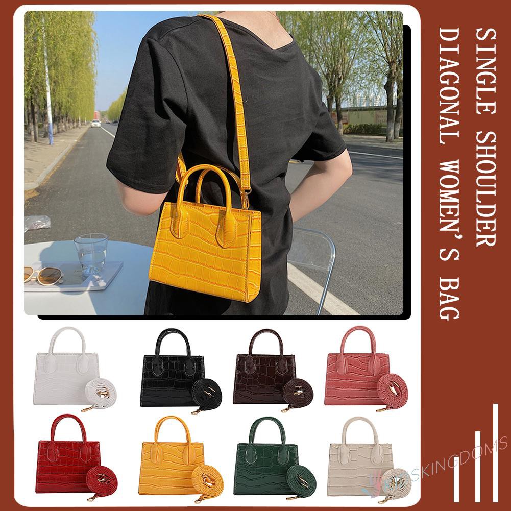 【Big Sale】Retro Women Alligator Pattern Pure Color PU Shoulder Bag Top-handle Handbag