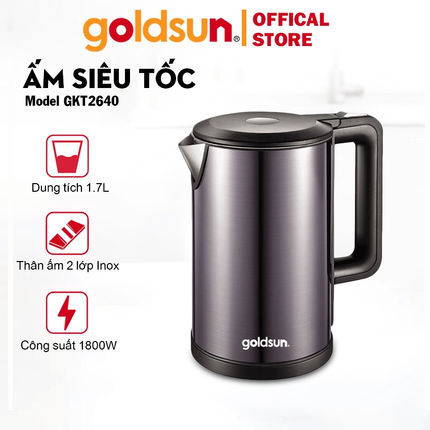 Ấm siêu tốc 2 lớp GKT2640, bình đun siêu tốc inox 2 lớp tay cầm cách nhiệt, tự ngắt khi sôi