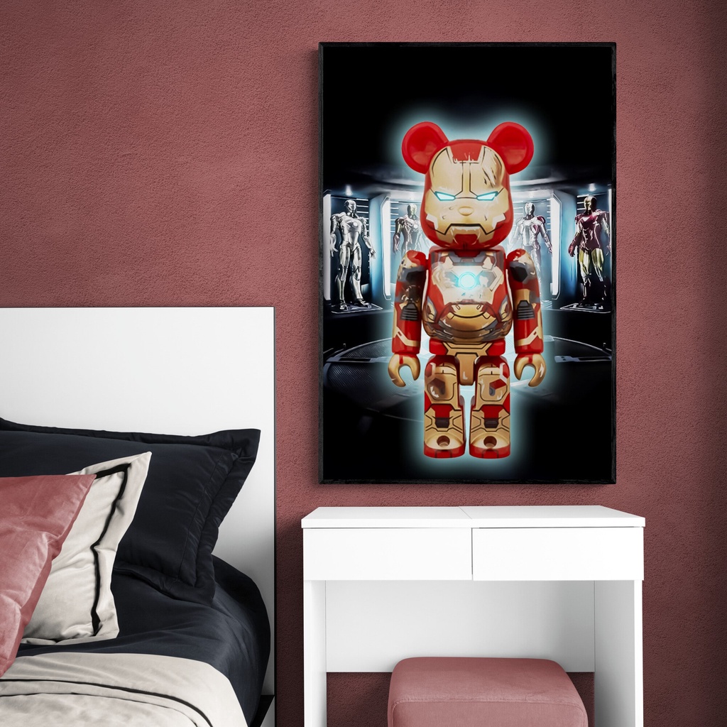 Tranh treo tường BearbRick, tranh decor chất liệu Canvas khung Gỗ, Kích thước 40x60 cm