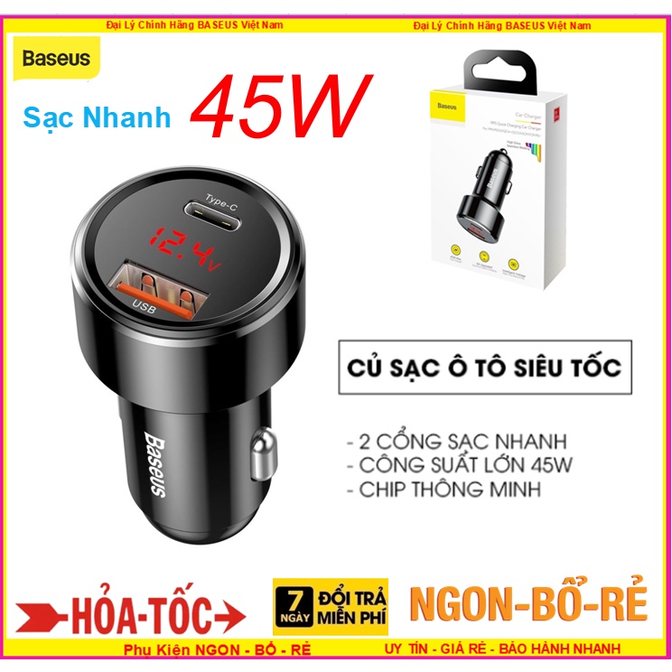 Tẩu sạc nhanh 45W trên ô tô Baseus CCMLC20C QC 4.0 3.0, Bộ sạc trên ô tô USB Sạc nhanh cho iPhone 12 11 Xiaomi Samsung
