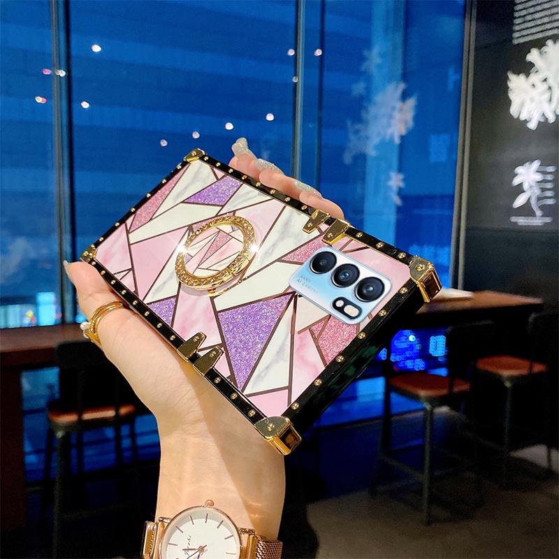 Ốp Điện Thoại Chống Sốc Họa Tiết Vân Kim Cương Kèm Dây Đeo Và Giá Đỡ Dành Cho OPPO Reno 4 Pro Reno 3 Pro Reno 2 Z 2Z