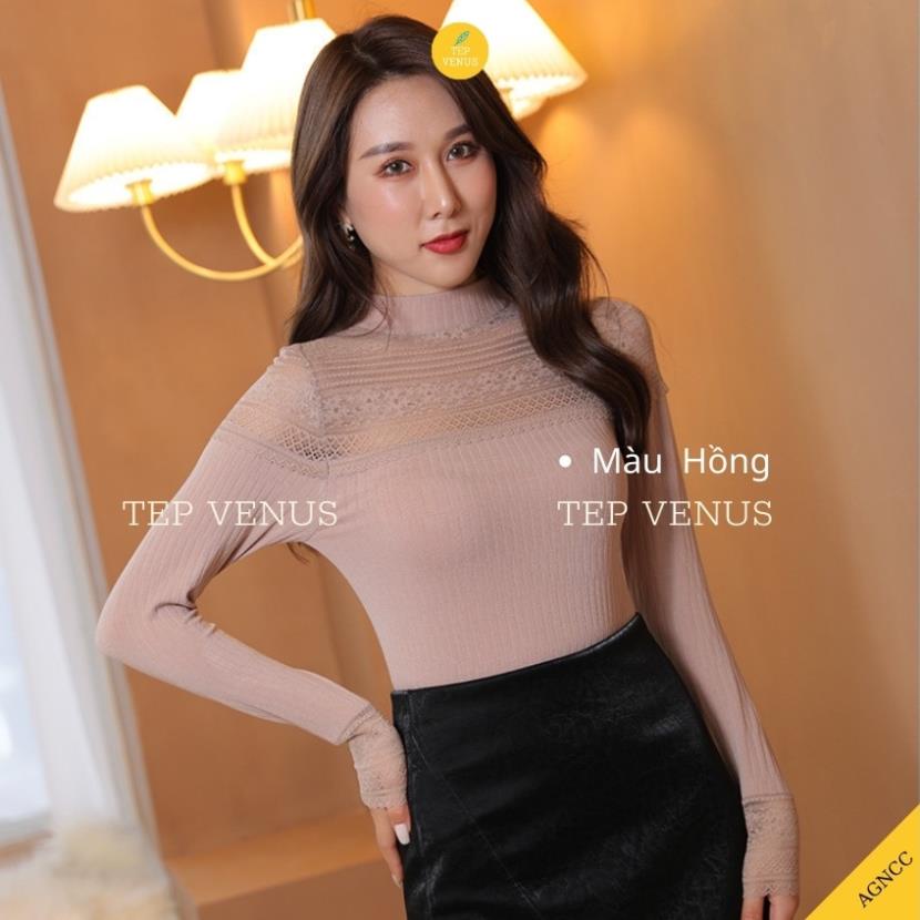 Áo Giữ Nhiệt Ren Nữ Cổ Tròn,Áo Thun Dài Tay Body Cổ Ren Nữ Cao Cấp TEP VENUS Đẹp