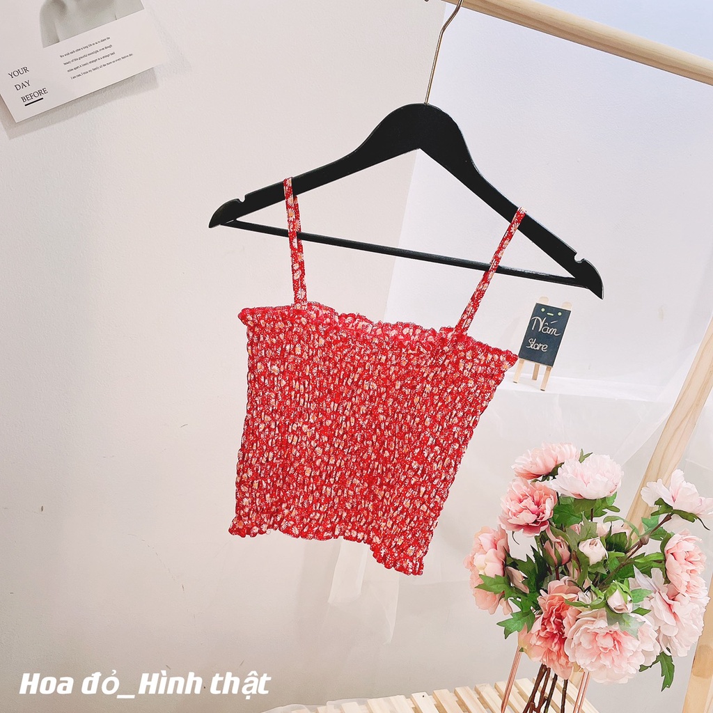 Áo voan kiểu hoa nhí nữ trễ vai 2 dây cao cấp dễ thương năng động giá rẻ phù hợp đi chơi