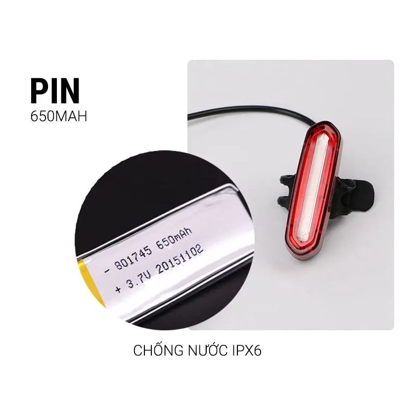 Đèn hậu xe đạp siêu sáng  chống nước NQY, pin sạc USB