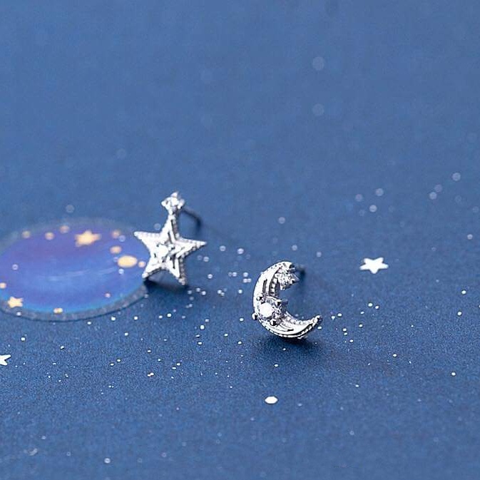 Khuyên tai bạc Khuyên trắng sao 3D lấp lánh