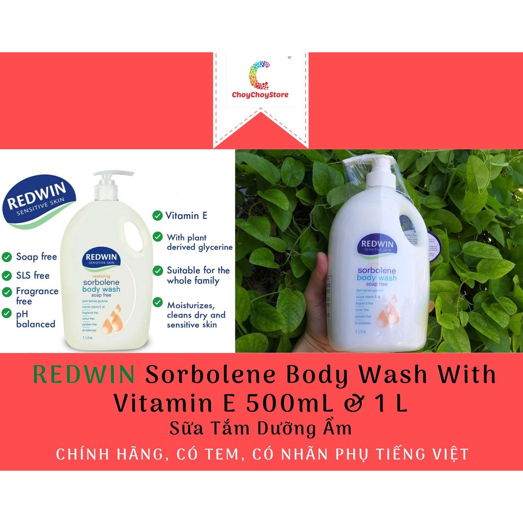 [HÀNG CTY] REDWIN Sensitive Skin Sorbolene Body Wash With Vitamin E 500mL  &amp; 1 L - Sữa Tắm Dưỡng Ẩm
