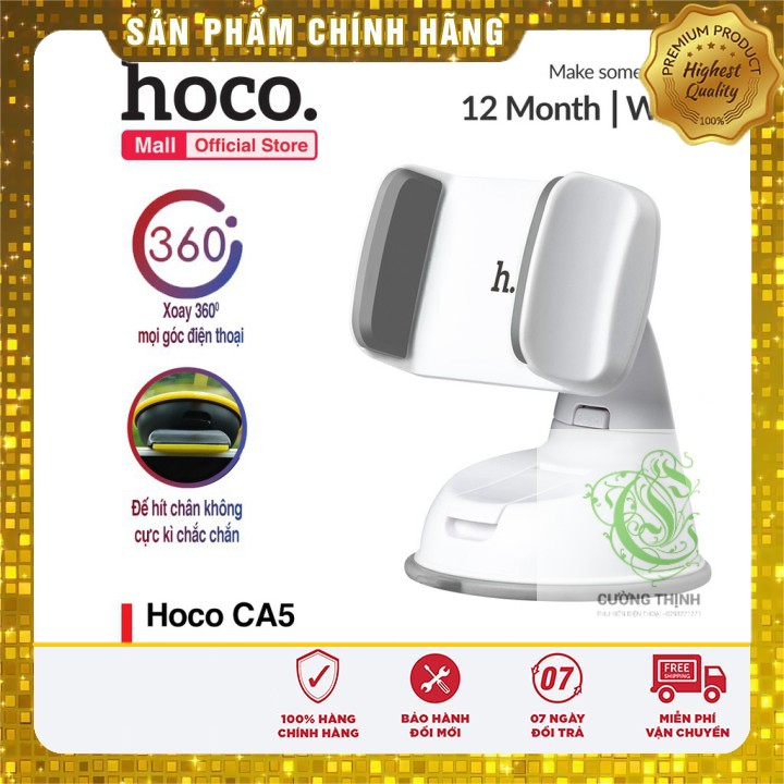 [ Giá siêu rẻ,chính hãng 100% ]  Giá đỡ Hoco CA5 kẹp điện thoại di động trên xe hơi xoay 360 độ đế hít chân không cực kì