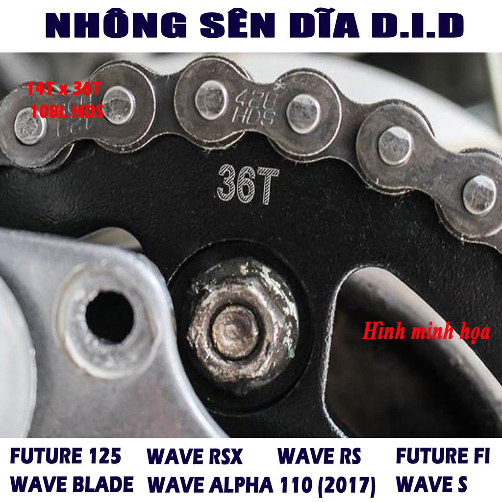 Nhông sên dĩa Wave RS Wave Blade Wave S Future Neo Future FI Wave Alpha 2006-2020  - Sên đen 10ly DID - Thái Lan