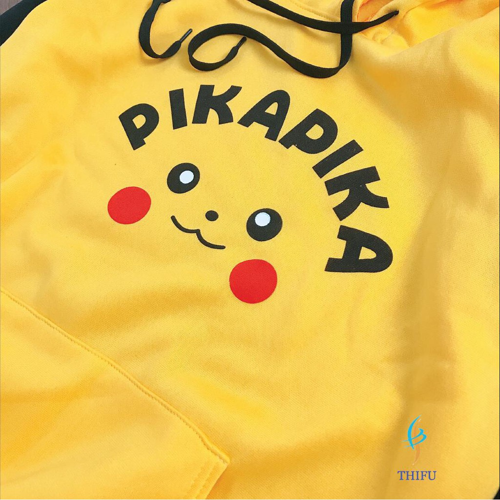 &lt; FREESHIP &gt; Áo hoodie vải nỉ, sweat hàn nam nữ vải dày dặn NÓN HAI LỚP (PIKACHU PHỐI VÀNG ĐEN)