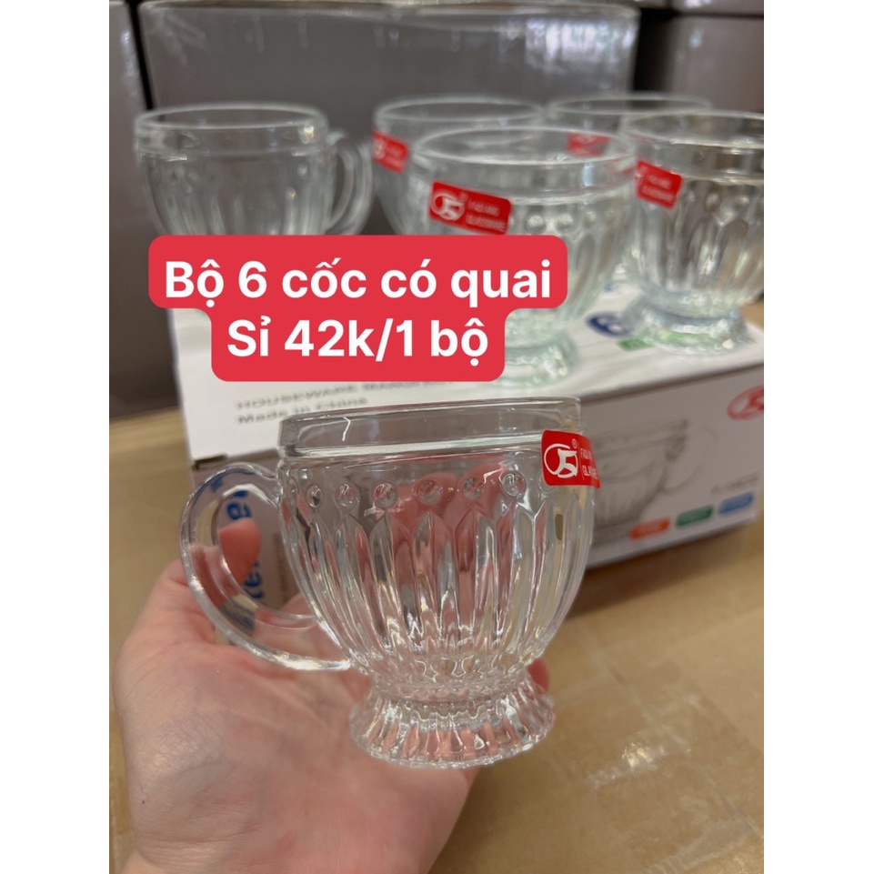 Bộ Cốc Thủy Tinh Pha Lê 6 Cái Có Quai