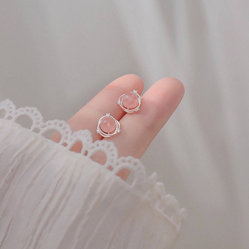 Bông Tai Hạt Hồng Sát Tai Bạc 925 Cao Cấp ERASHOP 077903 - Phù Hợp Đeo Hằng Ngày, Nhỏ Gọn, Đơn Giản, Siêu Rẻ Đẹp