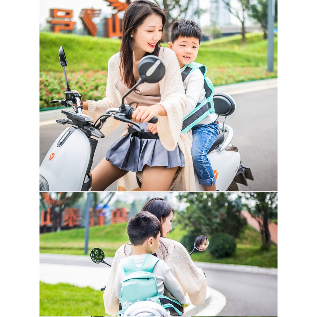 Đai đi xe máy cho bé DODOTO chất lượng cao, dày dặn, có túi, Bảo hành 6 tháng, 1-10 tuổi