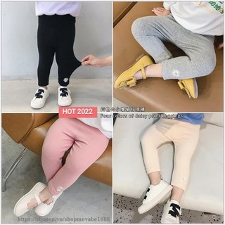 Quần len tăm co dãn chất đẹp họa tiết hoa cúc cho bé