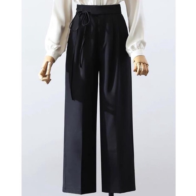 Quần tây nữ ống suông ống rộng cạp cao thắt dây bên hông