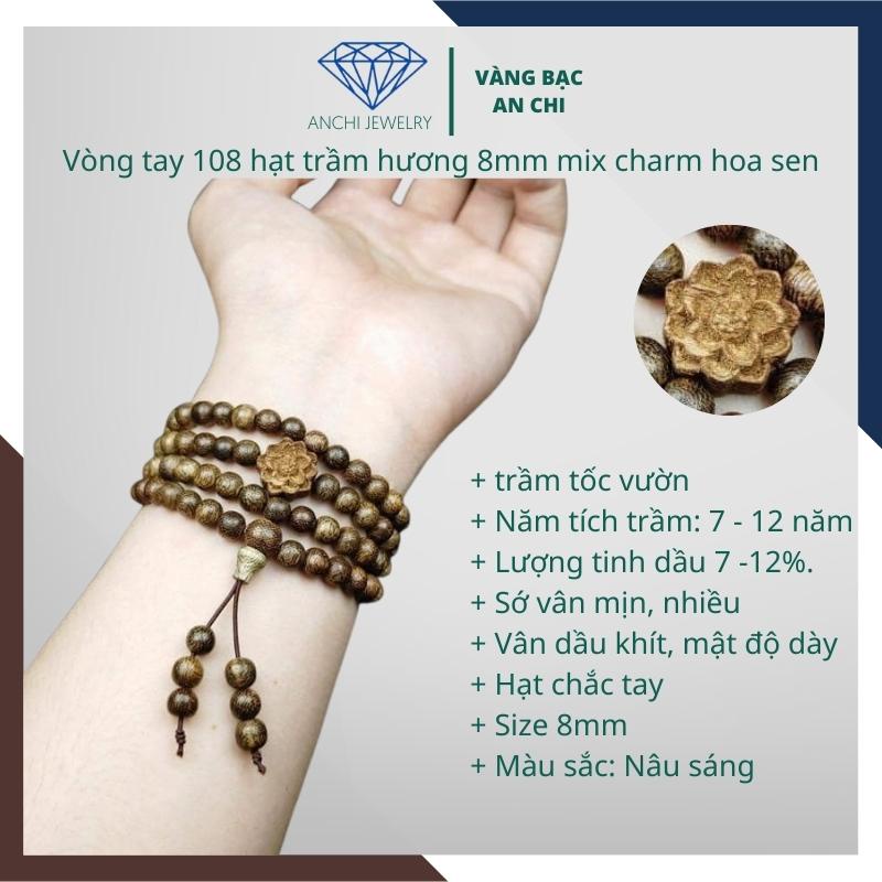 Vòng tay trầm hương hoa sen, chuỗi trầm 108 hạt nhỏ cho nữ  Anchi Jewelry