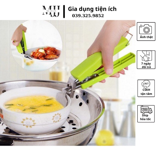 Kẹp gắp đồ chống nóng inox cán nhựa xanh