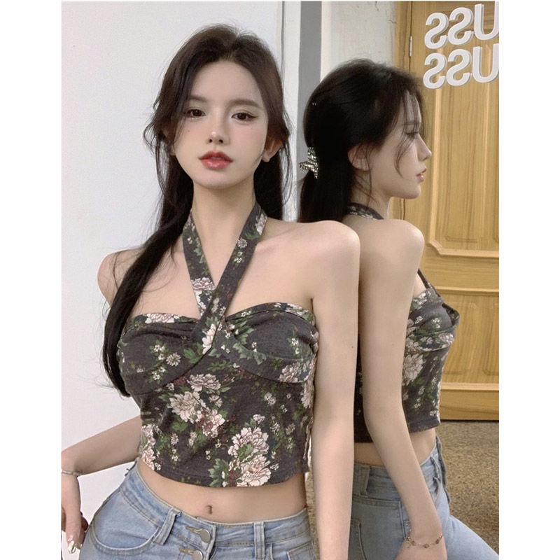 Áo Hai Dây Họa Tiết Hoa Quyến Rũ Phong Cách Vintage