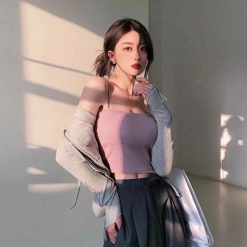 Áo 2 Dây Cotton Croptop Sợi Bún Đệm Nâng Ngực Dáng Ôm Thoáng Mát Freesize <58kg 2S01