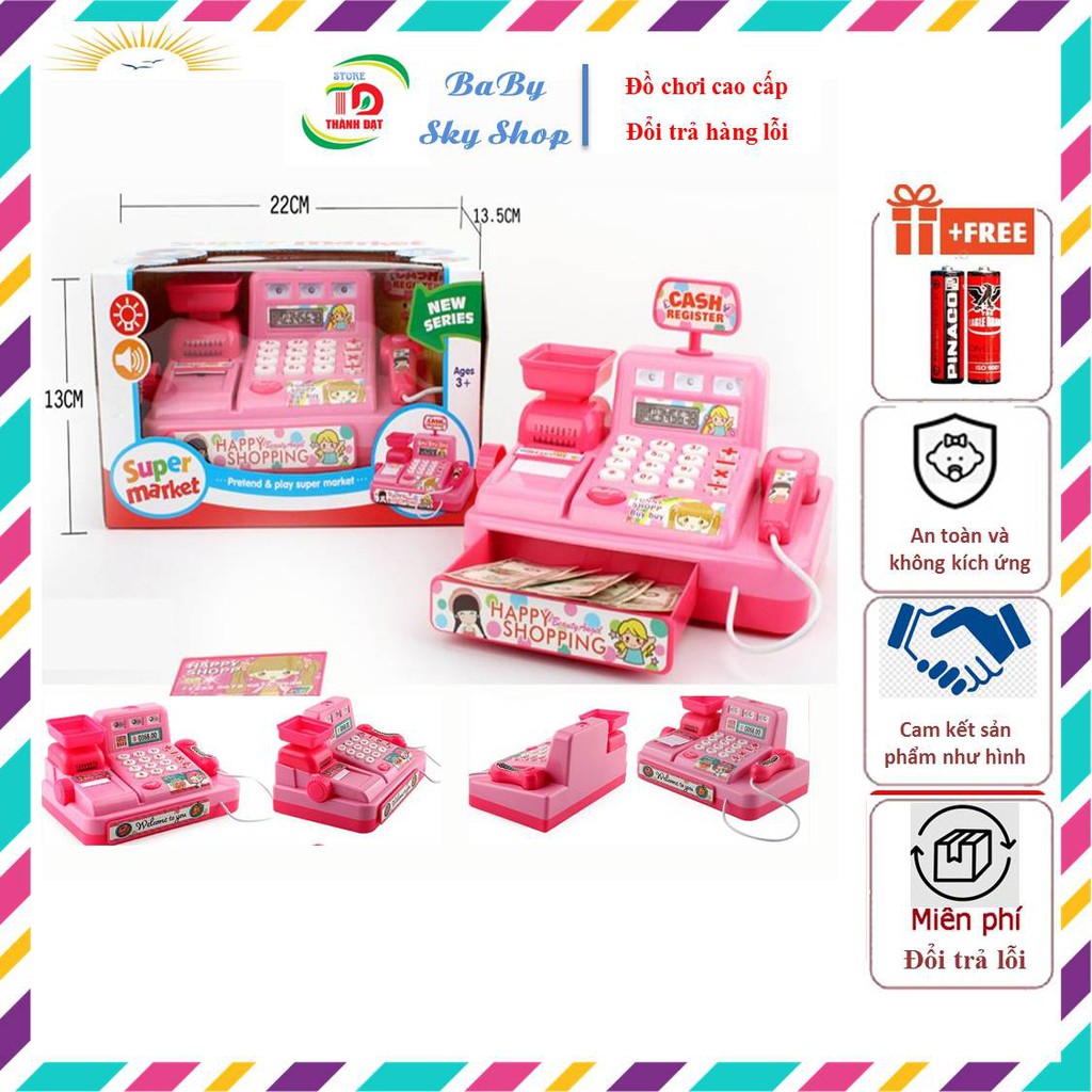 Máy Tính Tiền Siêu Thị Hello Kitty Màu Hồng - Đồ Chơi máy tính tiền mèo hồng Super market Cash Registe