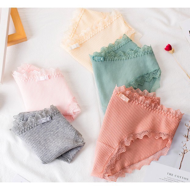 Set 5 Quần Lót Ren Nữ cao cấp ❤️ FREESHIP ❤Quần Cotton gân tăm ren kháng khuẩn M01