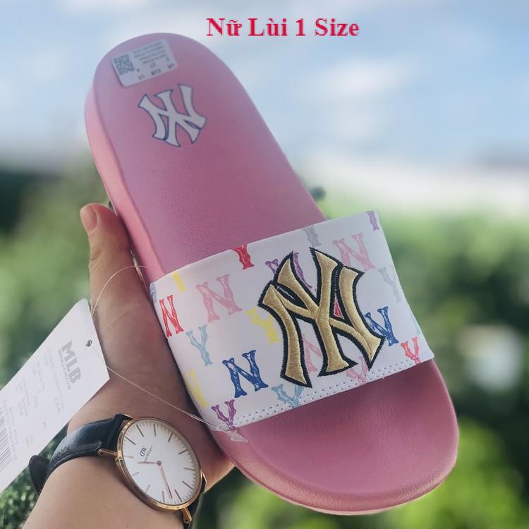 Dép unisex 𝐌𝐋𝐁 𝗡𝗬 ❤️FREESHIP + Hộp❤️ dép mlb bóng chày quai ngang thể thao nữ Thêu NY-NY nỗi màu hồng
