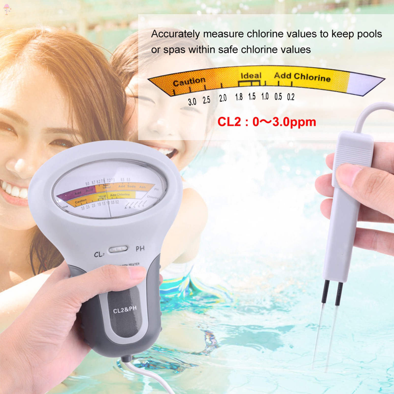 LL PH Meter & Chlorine Level CL2 Meter Combo Portable 2 in 1 Water Quality Dial Tester for Pool Spa Drinking Water .VN