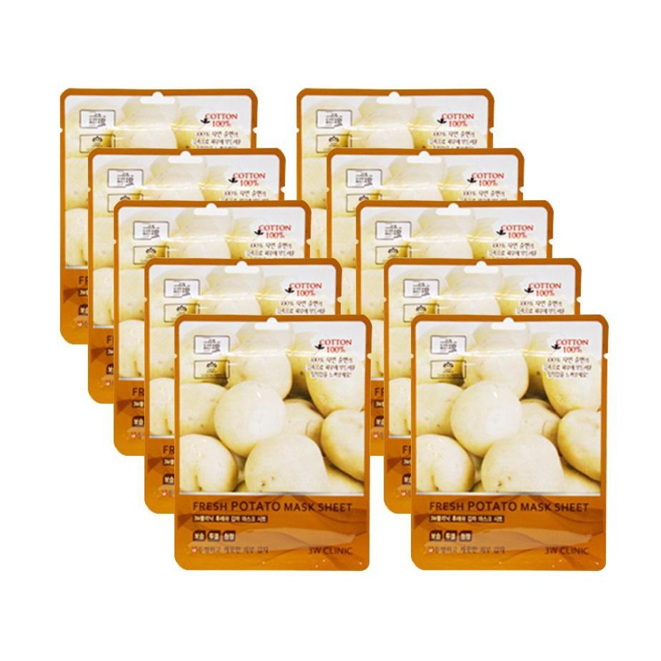 Bịch 10 Túi Mặt nạ giấy dưỡng trắng da chiết xuất khoai tây - 3W Clinic Fresh Potato Mask Sheet - Hàn Quốc 23mlx10