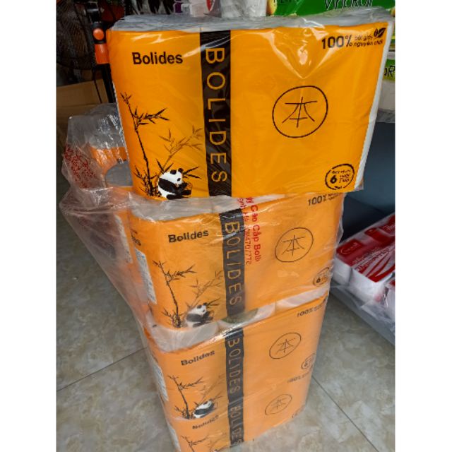 Bịch 6 cuộn giấy vệ sinh BOLIDES cao cấp 3 lớp, không lõi, khăn giấy cuộn Bolides dai mịn, giấy gấu trúc