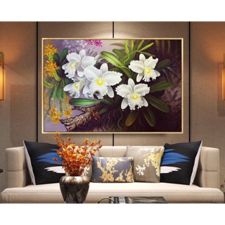 Tranh dán tường cổ điển hoa lan đẹp V- 158KT 70 x 50 cm kim sa