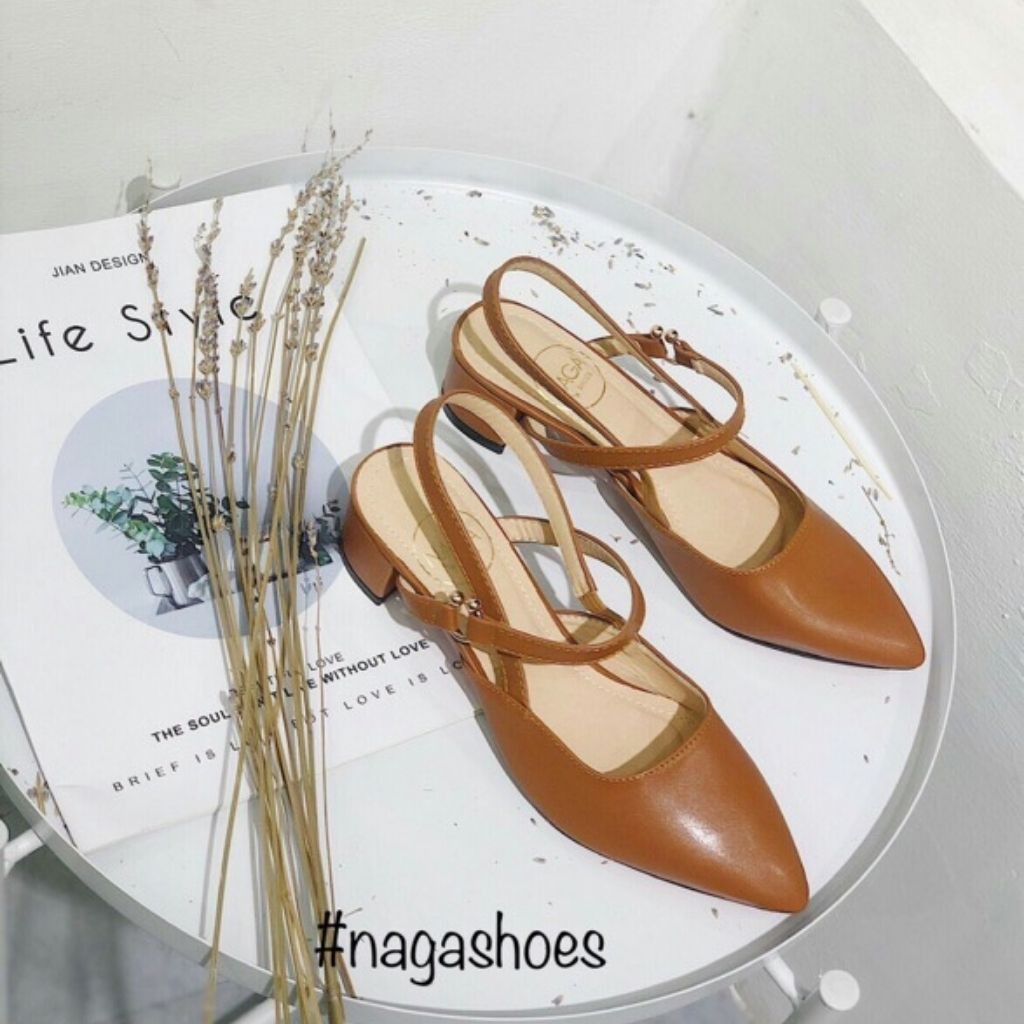 Free Ship - Hàng Loại 1 - Giày Sandal Bít Mũi Hở Gót Nữ Có Quai Hậu Chất Da Mềm - Giày Bít Mũi Nữ Có Quai Hậu Cao 3cm