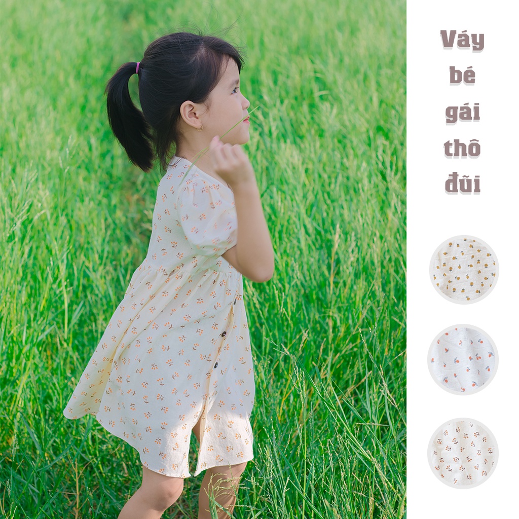 Váy bé gái chất thô đũi siêu mát in lá nguyệt quế cam HABY KIDS