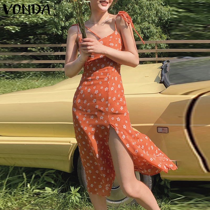 Đầm Không Tay Vonda Họa Tiết Hoa Xinh Thiết Kế Xẻ Tà Theo Phong Cách Hàn Quốc | BigBuy360 - bigbuy360.vn