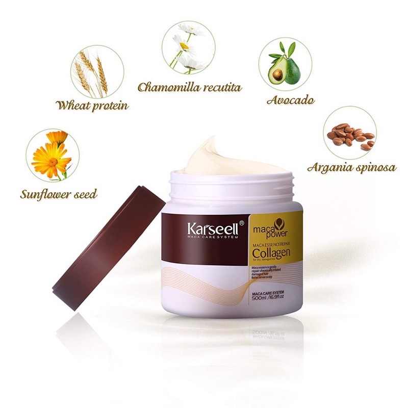 Kem Hấp Tóc Colagen Siêu Phục Hồi Karseell Maca cara(500ml Chính Hãng)