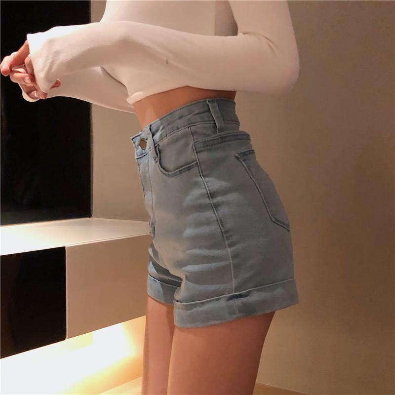 ◕☫Quần short jean lưng cao dáng ôm phong cách Hàn Quốc mẫu mới 2021 dành cho nữ