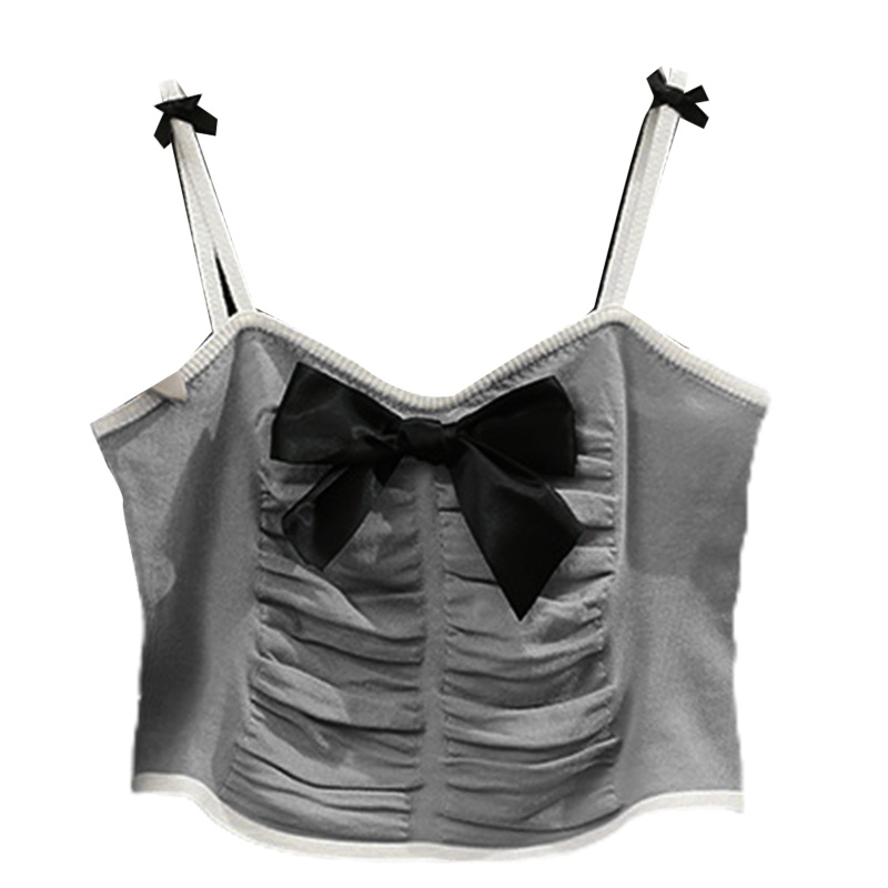 Áo Croptop Hai Dây Cổ Chữ V Thắt Nơ Màu Sắc Tương Phản Chất Liệu Nhung Thời Trang Mùa Hè Cho Nữ