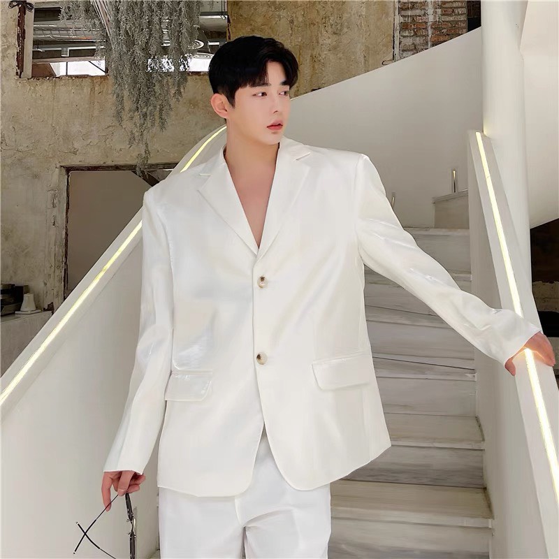 Áo khoác nam blazer 2 LỚP chất vải fo bóng mịn như hình( có hình thật cuối bài)