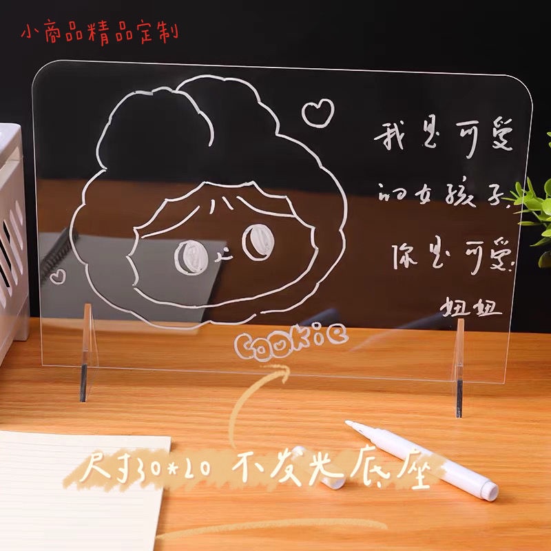 Bảng ghi chú bằng acrylic trong suốt có thể xóa được kèm đèn tiện dụng