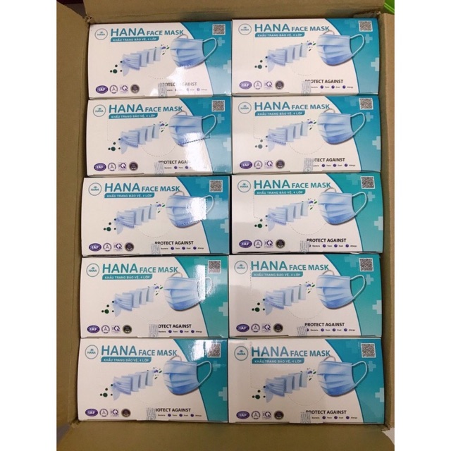 1 hộp khẩu trang Hana 4 lớp (50cái) full box nguyên tem niêm phong | BigBuy360 - bigbuy360.vn