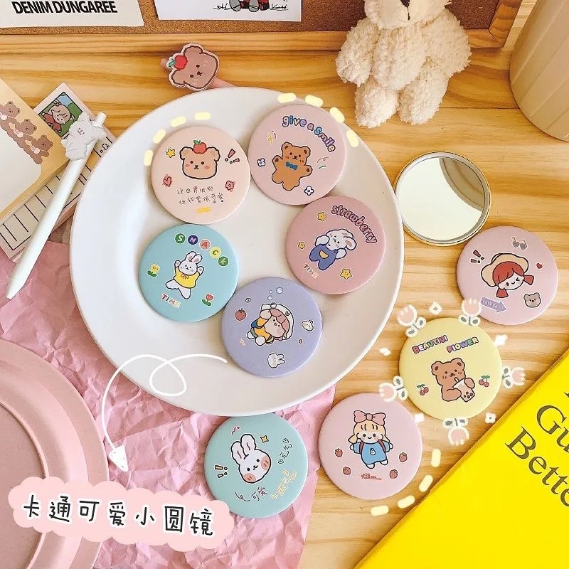 Gương trang điểm mini cầm tay hình tròn bỏ túi một mặt tiện dụng nhiều hoạ tiết cute dễ thương Hàn Quốc