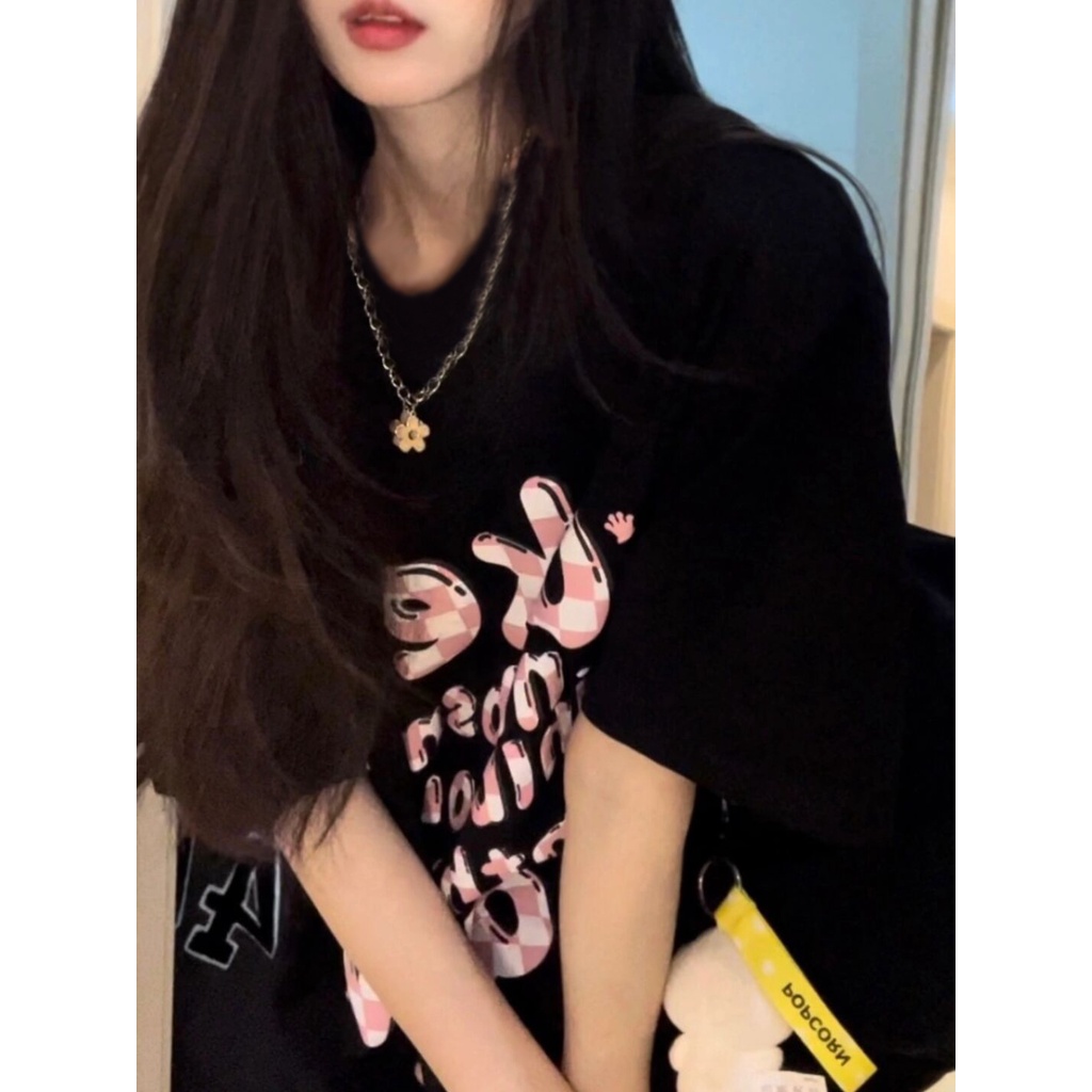 Áo thun nữ Xiaozhainv tay ngắn cổ tròn in hình đơn giản thời trang Hàn Quốc