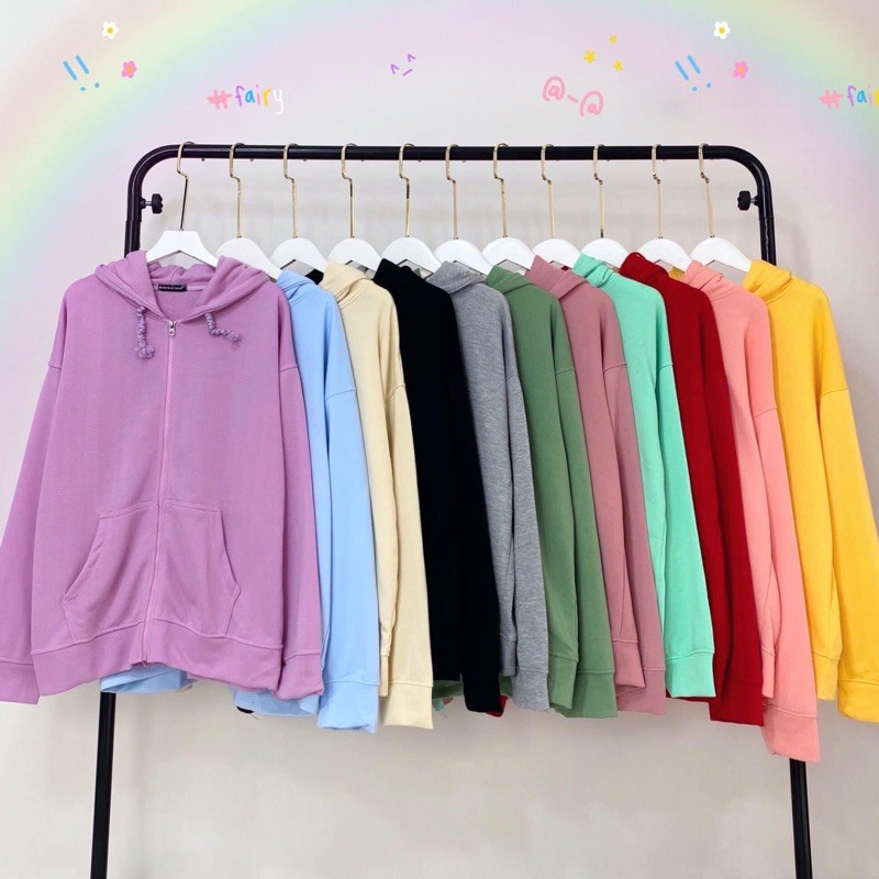 Áo Hoodie Zip Trơn Tay Dài Túi Bụng Ảnh+Clip Thật