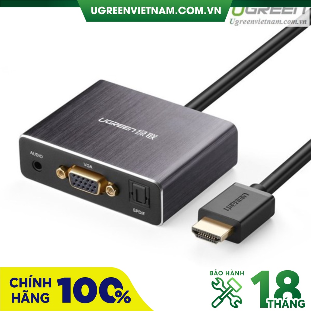 Cáp chuyển đổi HDMI to VGA + Audio và 1 cổng quang SPDIF chính hãng Ugreen 40282 cao cấp