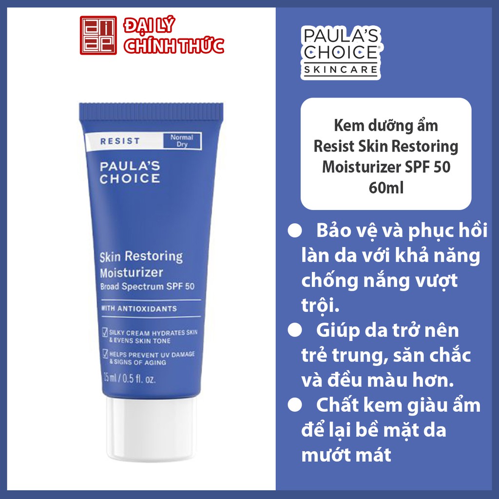 Paulas choice Kem chống nắng dưỡng ẩm tế bào, chống nắng phổ rộng Resist Skin Restoring Moisturizer SPF 50-lamicare-7970