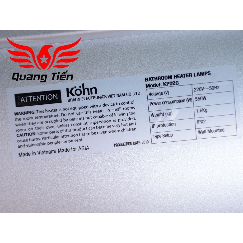 Đèn sưởi nhà tắm Braun Kohn KP02G - chính hãng