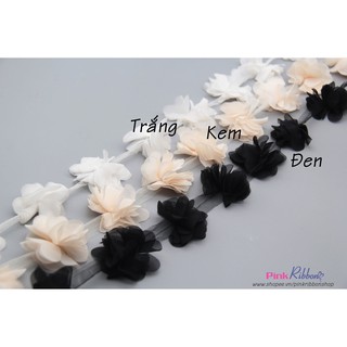 Dây hoa chiffon, hoa 5cm (Dây 12 hoa) dùng làm hoa trang trí may mặc, hoa cài áo, hoa phụ liệu may mặc, DIY