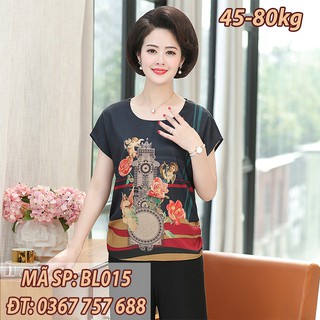 Áo kiểu áo lụa nữ trung niên form rộng chất lụa mát BL015