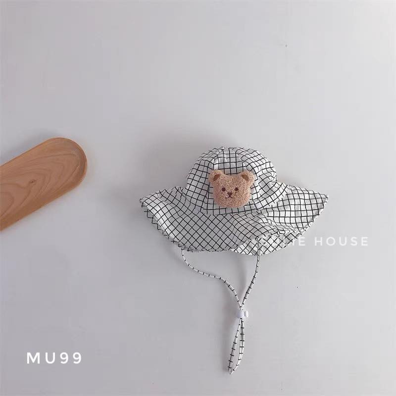 Mũ rộng vành thêu gấu có dây buộc - MU99