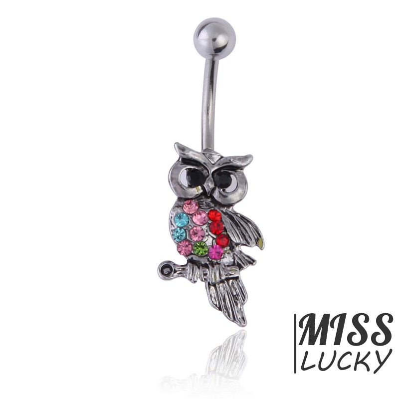 Khuyên rốn hình cú mèo đính đá xinh xắn