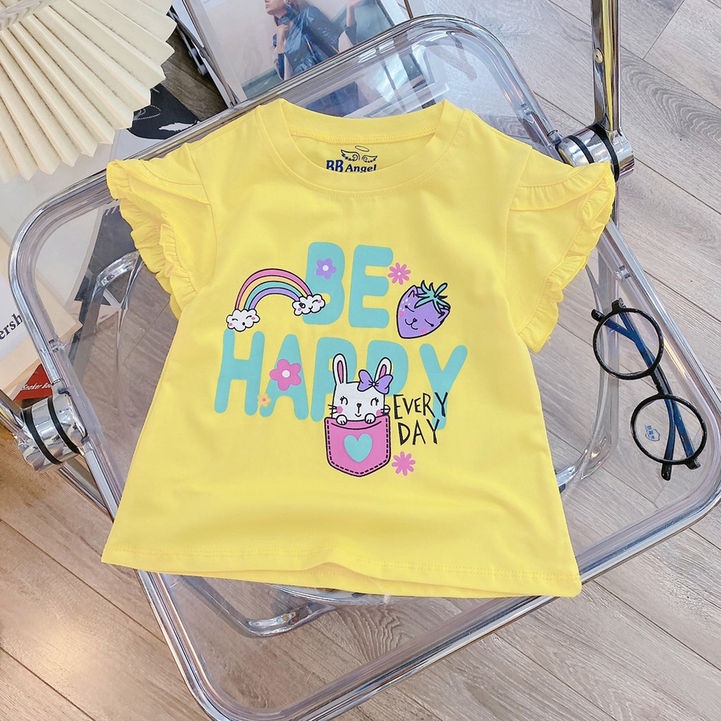 Áo thun cotton tay cánh tiên in hình ngựa và thỏ mát mẻ dễ thương cho bé gái