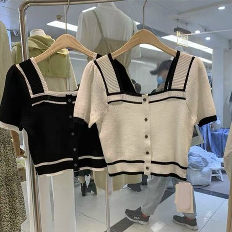 Áo len mongterghi mỏng cộc tay viền cổ